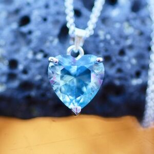 New Heart Blue Topaz Pendant Handmade Sterling Silver , December Birthstone